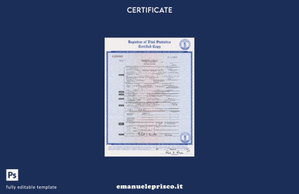 modello di certificato di morte dello stato del Kentucky USA in stile verificato